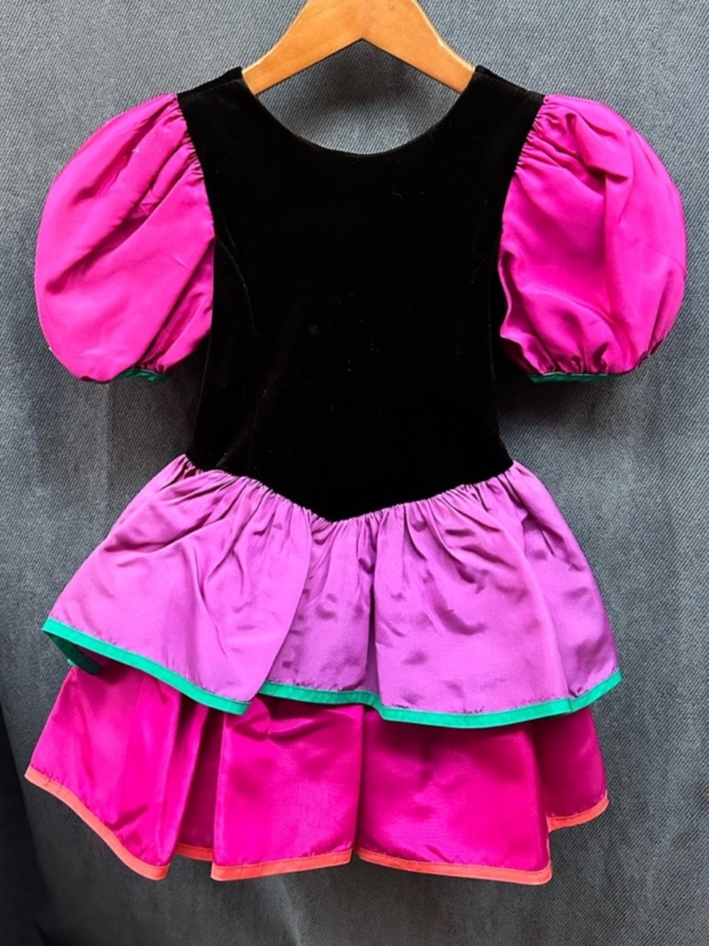 Vintage 80s Dress Velvet & Satin Girls 5 Flamenco Ruffles